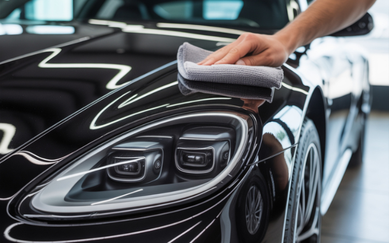 Hand applying the best car wax for gloss finish on a sleek black sports car for high-gloss results