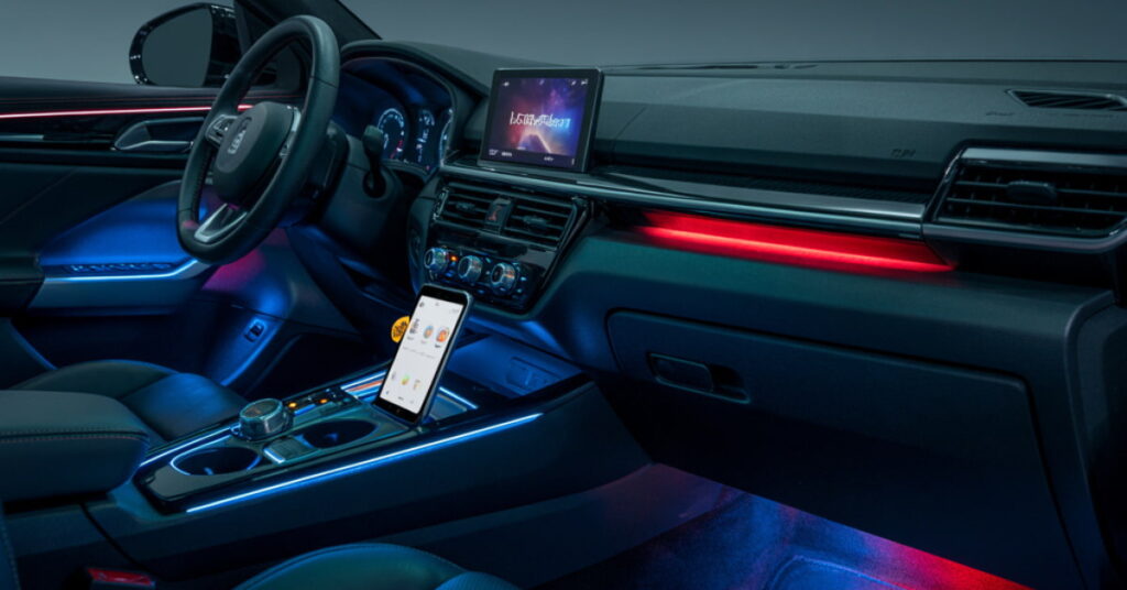 Best ambient lighting kit for car installed in a modern vehicle interior with vibrant RGB lights