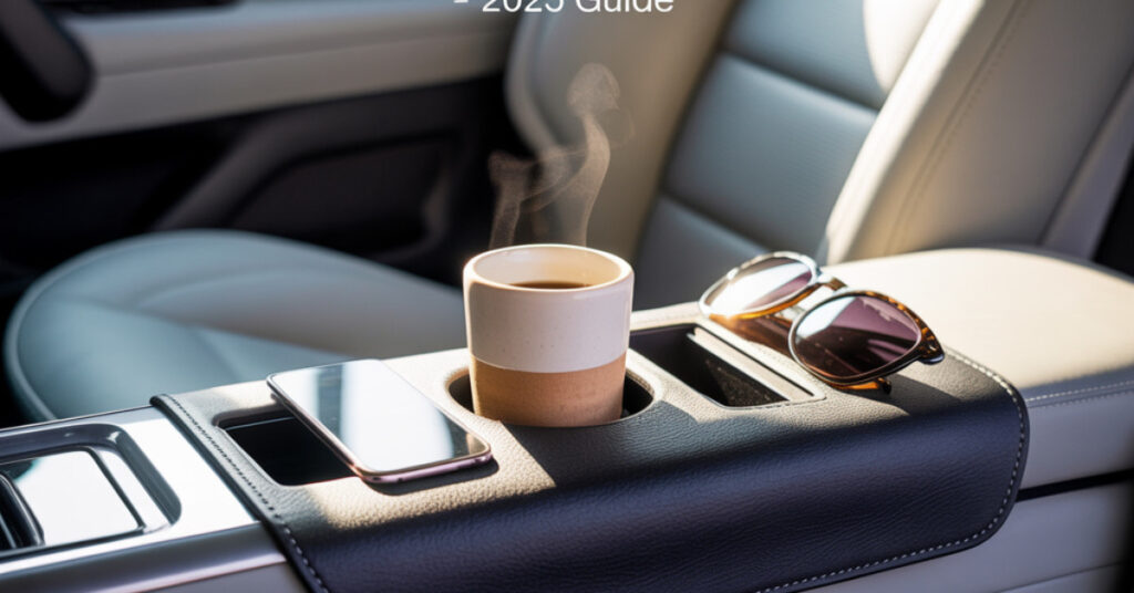 Car interior featuring the best car seat gap filler with cup holder for organized driving