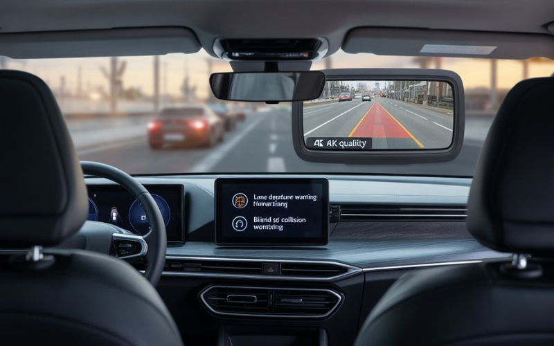 Best aftermarket ADAS system with lane departure warning and collision alerts displayed on car dashboard