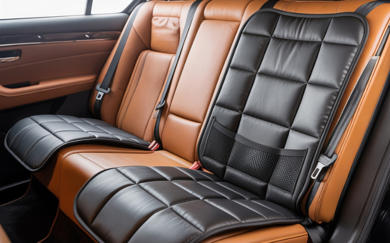 best car seat protector for leather seats installed on tan leather interior