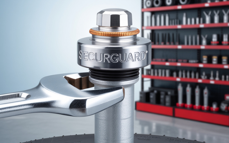 Close-up of locking valve stem cap installation using a wrench – locking valve stem caps AutoZone