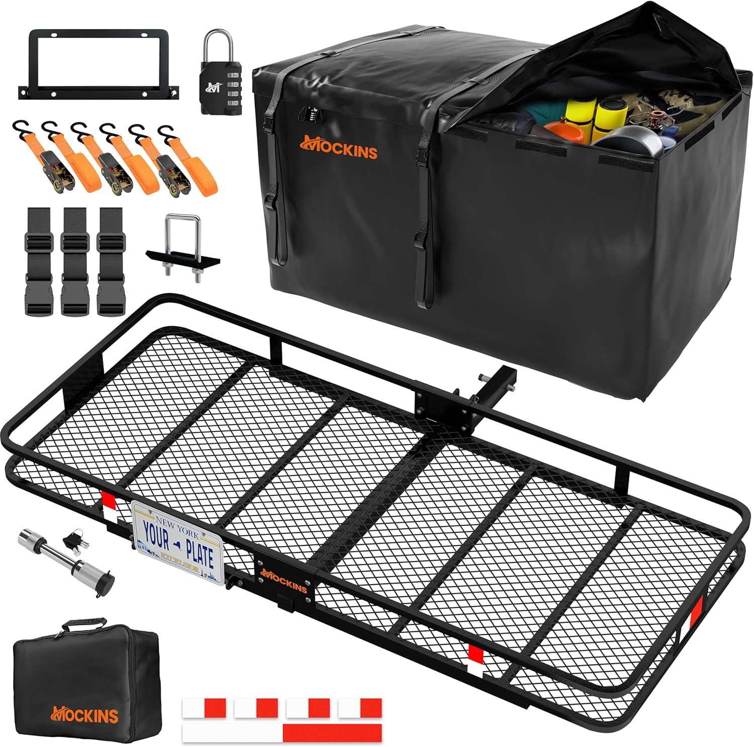 <strong>Mockins XXL 70"x30"x6" Folding Trailer Hitch Cargo Carrier (License Plate Bracket)</strong>