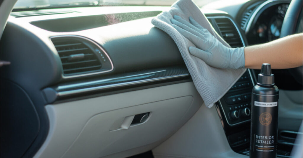 best cleaner for car interior plastic being used to wipe and restore dashboard shine