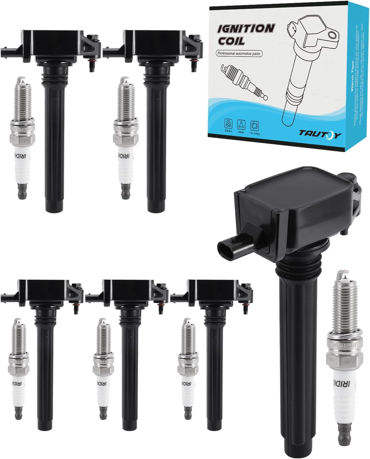 TAUTOY UF648 Ignition Coil & 97390 Spark Plug Set (6 PCS)
