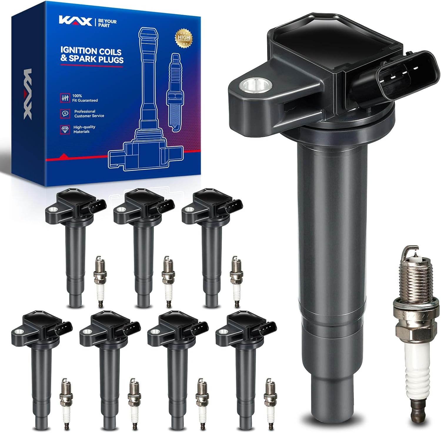 KAX OEM Performance Set of 8 UF230 Ignition Coils & Double Iridium Spark Plugs