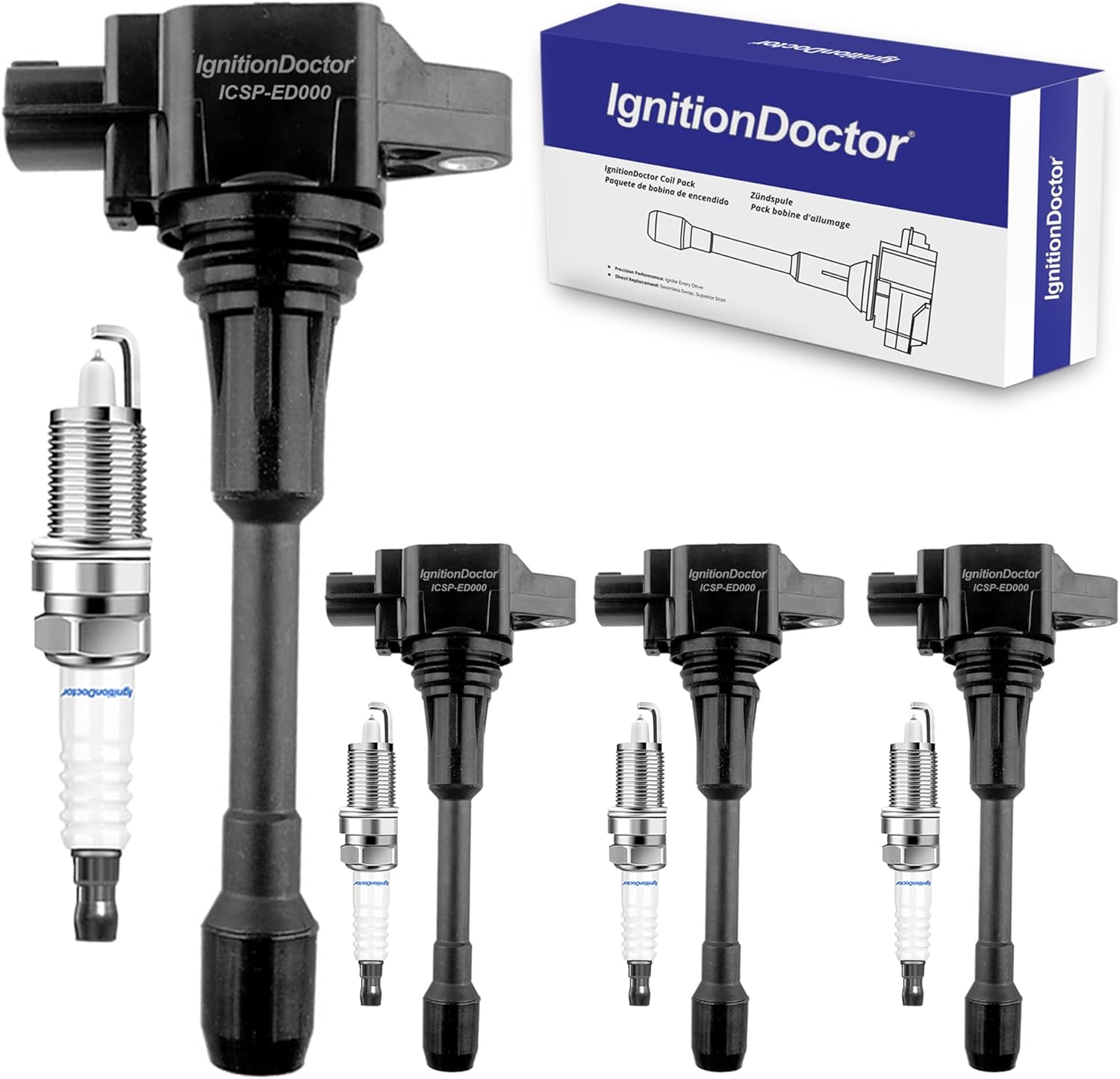 IGNITIONDOCTOR Set of 4 Ignition Coil Pack & Iridium Spark Plugs for Nissan Models
