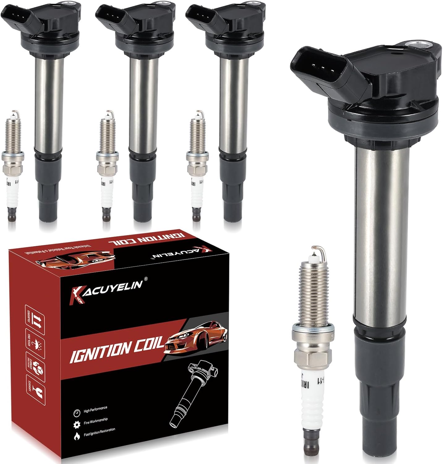 KacuYelin UF596 Ignition Coil Pack & Iridium Spark Plugs