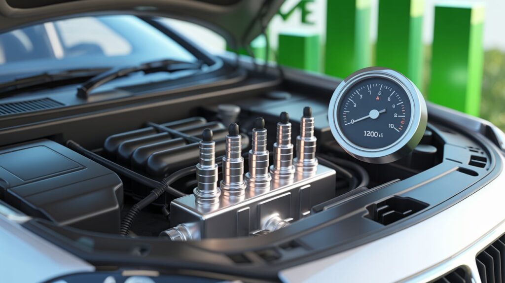Close-up of car engine with spark plugs showing the best spark plugs for fuel economy and improved performance.