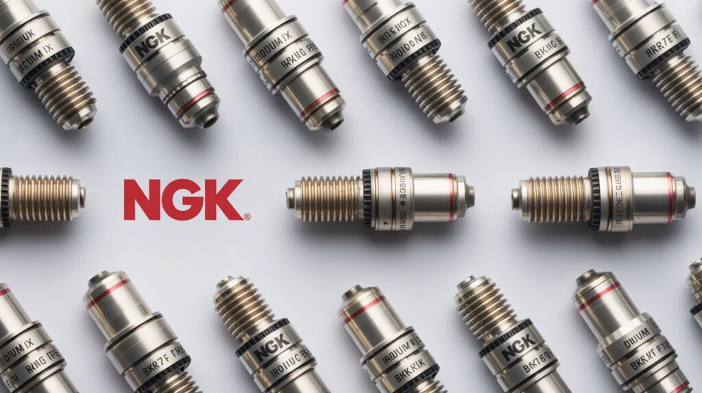 Various NGK spark plugs arranged from the NGK spark plugs catalogue showcasing durable design and high performance.