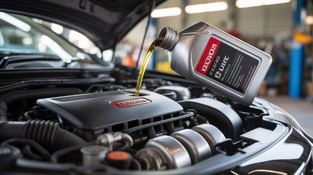 Best engine oil for Honda Civic 1.5 turbo being poured into the engine during maintenance for improved performance and protection