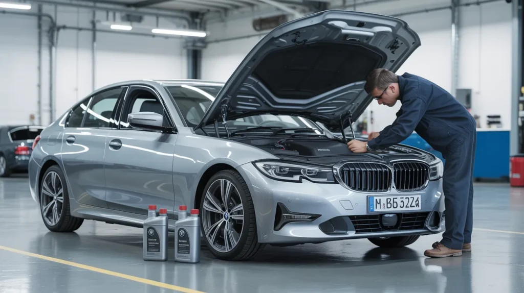 Best engine oil for BMW 3 Series being checked by a professional mechanic during routine maintenance