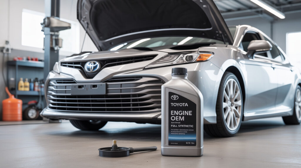 Best engine oil for Toyota Camry shown with OEM full synthetic oil during engine maintenance