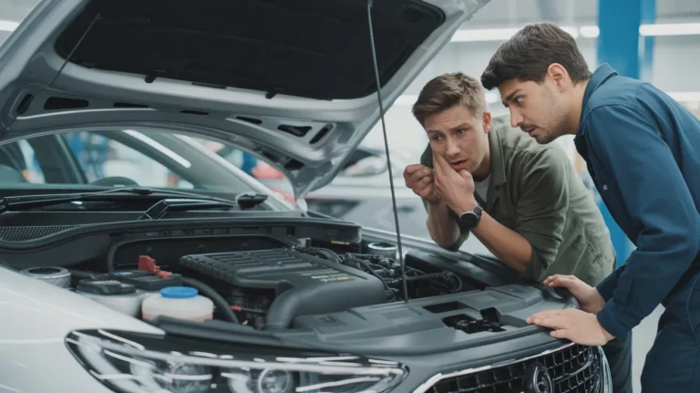 Car making noise after oil change while mechanic inspects engine for oil-related issues
