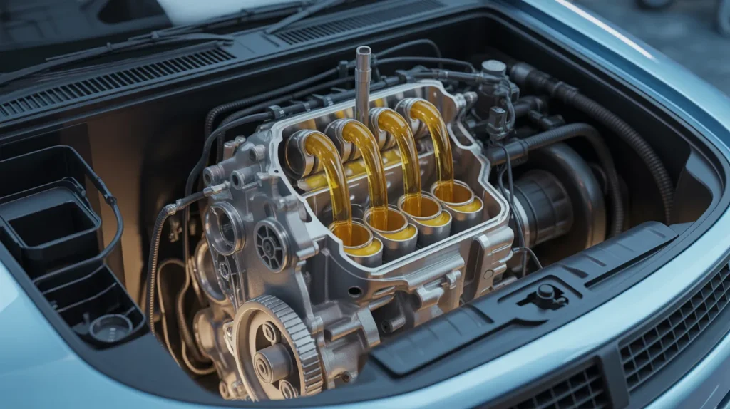 Engine oil circulation inside engine explaining engine knocking after oil change due to poor lubrication