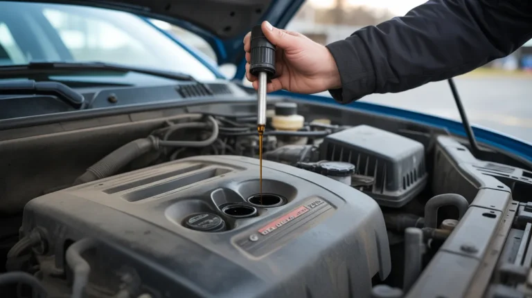 Mechanic checking engine oil condition to understand why engine oil turns black quickly and when an oil change is needed