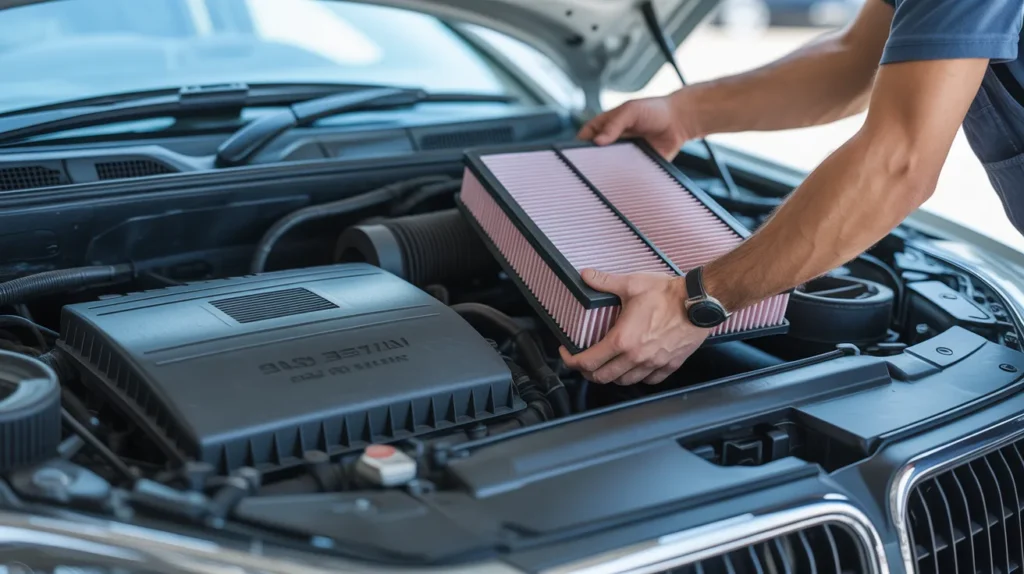 mechanic installing the best air filter for car engine to improve airflow and performance