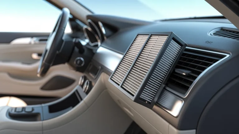 best cabin air filter placed near car dashboard vent showing pleated filter design